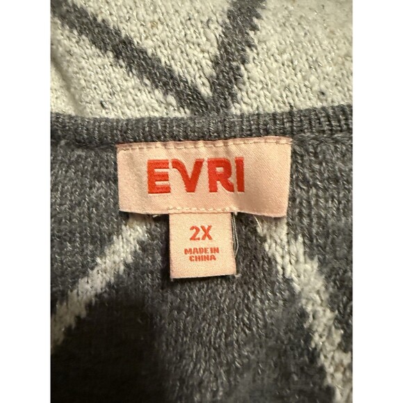 Evri Open Front Long Cardigan Size 2X Gray Windowpane - Picture 3 of 5